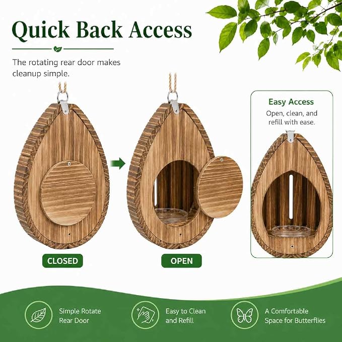 Butterfly Houses for Outside, Wooden Butterfly House Feeder Shelter with Puddling Floor, Tree Hanging Teardrop Habitat Box for Garden, Yard, Patio, Backyard Outdoor Decor (1PCS)