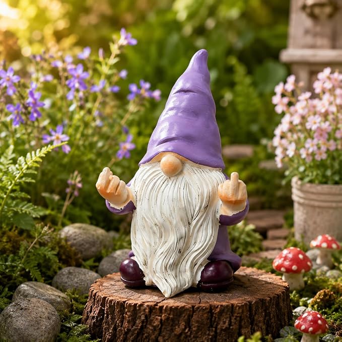 QINJIEJIE Lavender Purple Garden Gnomes Outdoor Funny Gnome 3.5in Naughty Gnomes for Fairy Garden Yard Decoration Lawn Ornament Gnome Statue for Home Decor
