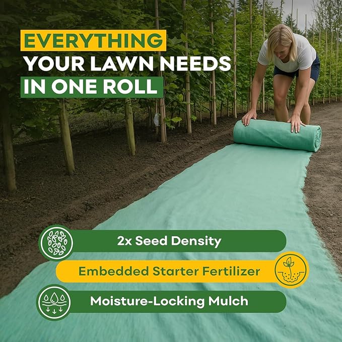 PetraMax Bermuda Grass Seed Rolls for Southern Lawns - Biodegradable Roll Out Grass Seed Mat - Also Perennial Rye & Tall Fescue Blend - Full Sun - Erosion Control - Patch Lawn Repair (432 Sq Ft)
