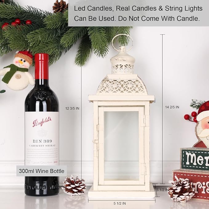 Lantern Decorative Indoor&Outdoor, 2 Pack 14.4'' Large Metal Candle Lanterns, Vintage Hanging Candle Holders for Farmhouse Wedding Front Porch Patio, Halloween Christmas Decorations for Home