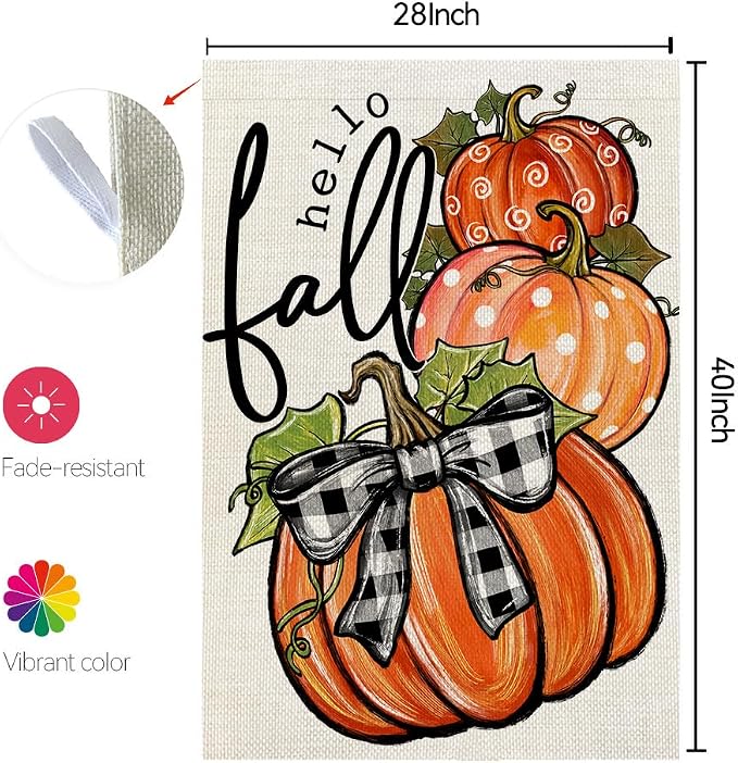 CROWNED BEAUTY Fall Welcome Pumpkins House Flag for Outside 28x40 Inch | Weather resistant, double-sided Large yard flag. Features three pumpkins for outdoor seasonal fall decor