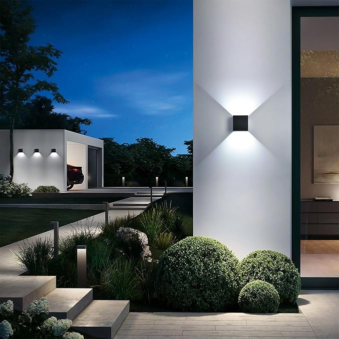 Mille Lucciole 2 Pack LED 20W Outdoor Sconce Wall Lights Interior/Exterior Up and Down Lights IP65 Waterproof Sconce Outdoor Lighting Fixtures Square Aluminum Wall Mount Light Black 6500K Cold Lights