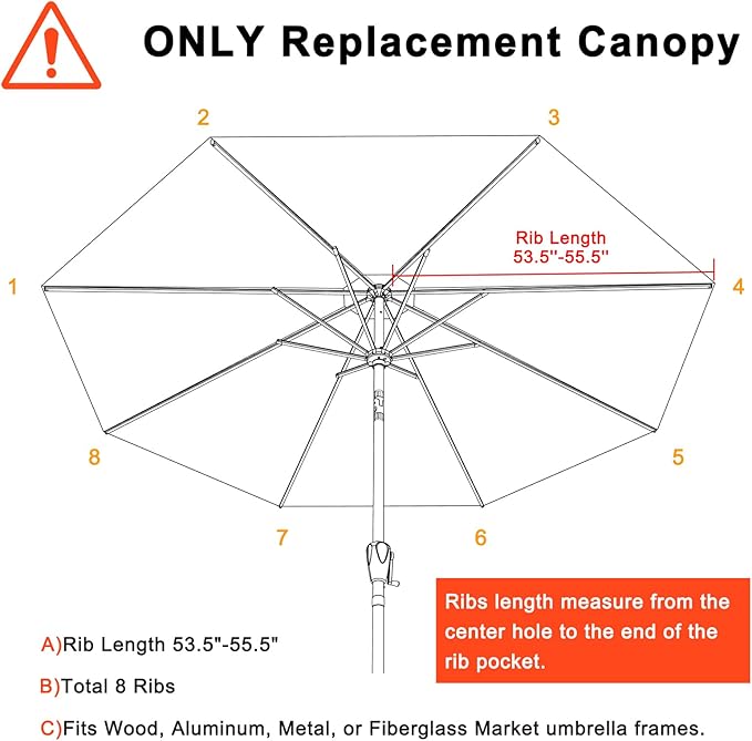 MASTERCANOPY Patio Umbrella 9 ft Replacement Canopy for 8 Ribs-Beige Canopy Only