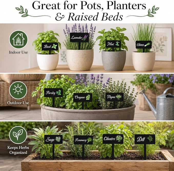 12pc Herb Garden Signs - 12 Styles Plant Labels with Names for Vegetables, Indoor/Outdoor Garden Decoration