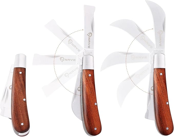 NAYE Garden Grafting Knife with Grafting Tapes and Plant Labels,Stailess Steel Striaght/Curved Blades for Pruning Fruit Tree Grafting Budding Tree Repair