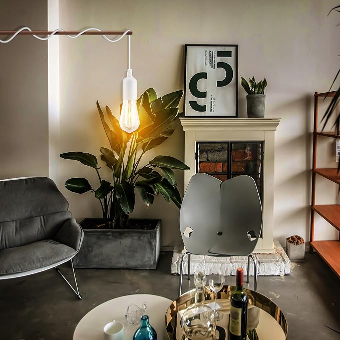 2Pack Plug in Hanging Light Kit, E26/E27 Vintage Hanging Lights with Plug in Cord, Retro Pendant Light Kit, 12FT Cord with On/Off Switch, Pendant Light Cord for Hanging Light, White