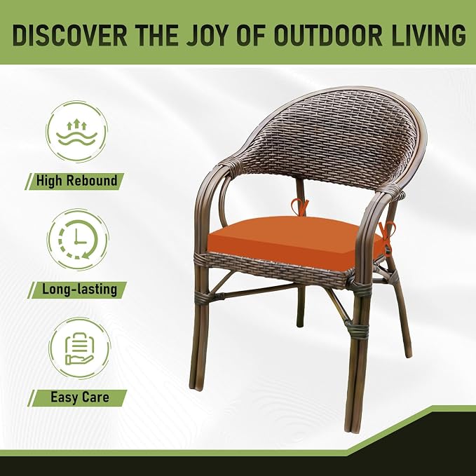 Basic Beyond Outdoor Chair Cushions Set of 4, Outdoor Cushions for Patio Furniture, Water Resistant Patio Chair Cushions with 2 Ties, 17x16x2, Orange