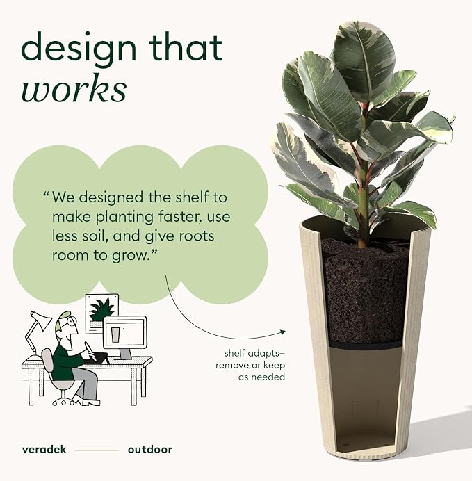 Veradek Demi Series Tall Planter for Porch, Patio, Backyard | Durable Plastic-Stone Composite Material | Modern Décor for Tall Plants, Grasses