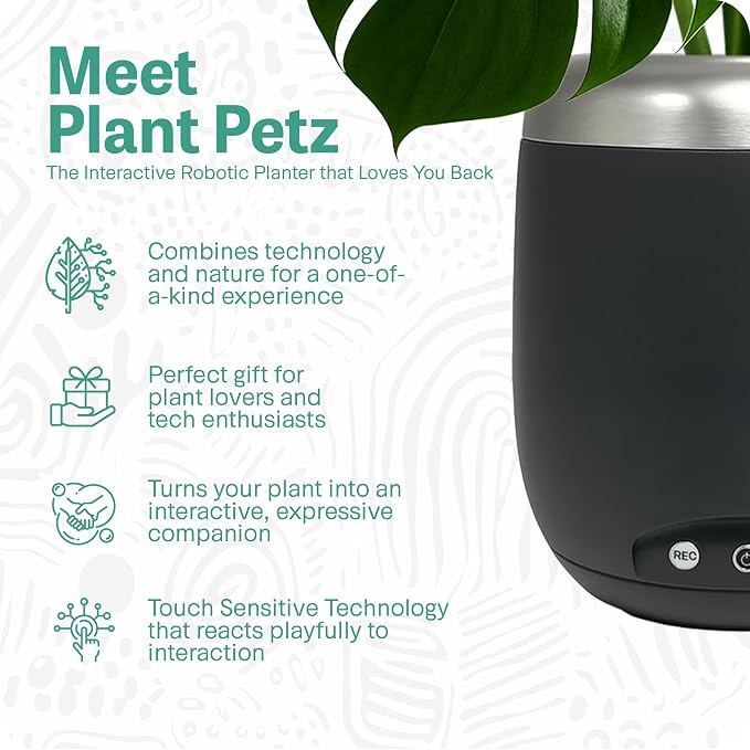 Smart Robotic Planter for 4” Potted Plants- Charcoal Black | Interactive Moving & Dancing Flowerpot with Bluetooth Speaker | Touch Responsive for Real Indoor Plants | Custom Voice Record
