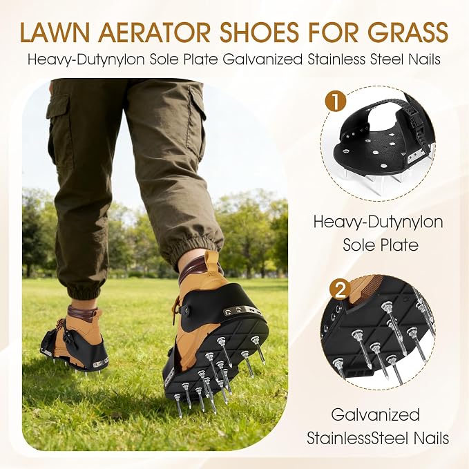 Aerator Shoes, Lawn Aerator Shoes for Grass, Spike Shoes Tool for Lawn with 5mm Metal Base and Adjustable Straps (Buckle)