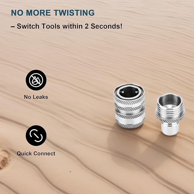 POWER TOWN Quick Connect Hose Fittings, Garden Hose Quick Disconnect Set, Universal Fit 3/4 Inch GHT Stainless Steel, Water Hose Connector, 3 Pack