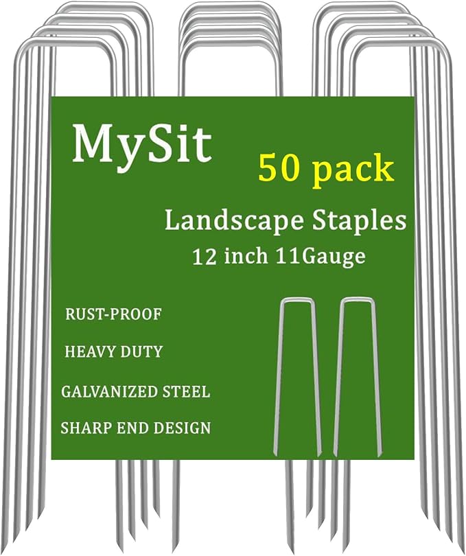 MySit 12" Garden Stakes Pins Landscape Staples 11Ga Tent Stakes 200Pack, Heavy Duty Galvanized Steel Metal Yard Stakes Ground Lawn Staples Fence Anchors for Weed Barrier Fabric