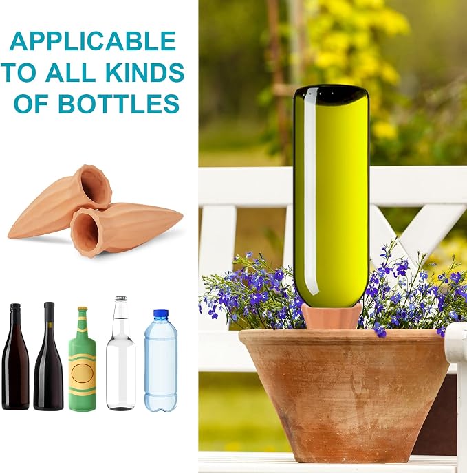 KOAMLY Plant Self-Watering Stakes 12 Pack Terracotta Plant Watering Stakes,Recycled Wine Bottle Plant Watering Spikes for Vacation