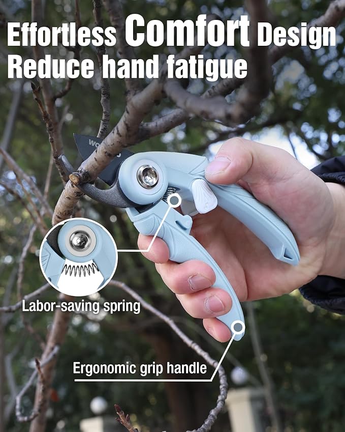 WORKPRO 2-Pack 6.9" Garden Pruning Shears, Bypass & Straight Gardening Scissors with SK5 Steel Blade, Handheld Garden Floral Clippers for Rose, Plants, Flowers, Gardening Gifts for Women & Men, Blue