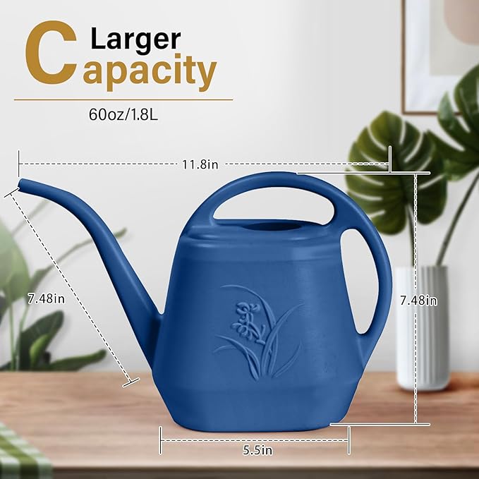 Hand Plastic Watering Can - for Home Plant Garden - 1/2 Gallon - Blue