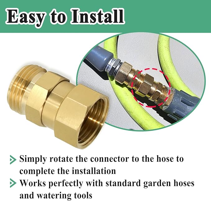 Hose Swivel Fitting, Garden Hose Connector 3/4 GHT, Good Sealing Performance with No Leaks, Brass