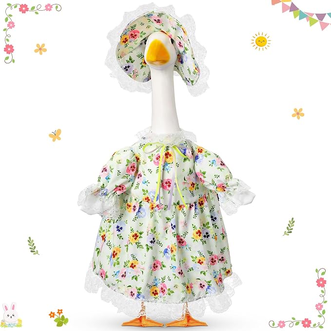 FuWeave Summer Goose Outfit Flower Lolita Porch Goose Clothes for 23" Large Statue Outdoor Patio Yard Lawn Art Decoration