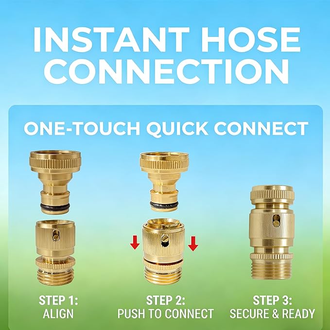 3/4 Inch GHT Solid Brass Garden Hose Quick Connect Fittings, Water Hose Connectors with Leak-Proof Seal for Outdoor Gardening and Cleaning Use (4, Gold)