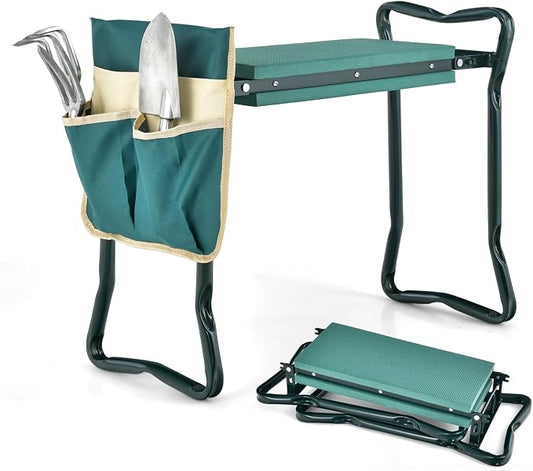 HAPPYGRILL Garden Kneeler Bench with Tools Pouch, Folding Garden Seat Stool Kneeling Pad Cushion for Patio Garden Yard