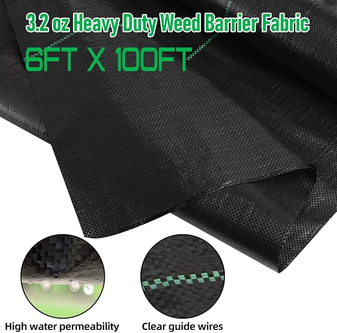 LAVEVE 6FT x 100FT Weed Barrier Landscape Fabric Heavy Duty, 3.2oz Premium Garden Ground Cover Mat for Weed Control, Gardening, Plant Beds and Farming