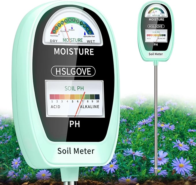 HSLGOVE Soil Test Kit, 2-in-1 Soil Moisture Meter/Soil PH Meter, Dual Screen Soil Tester, Soil Moisture Meter for Plants Watering/Gardening for Lawn,Farm Indoor&Outdoor Use-Pale Green