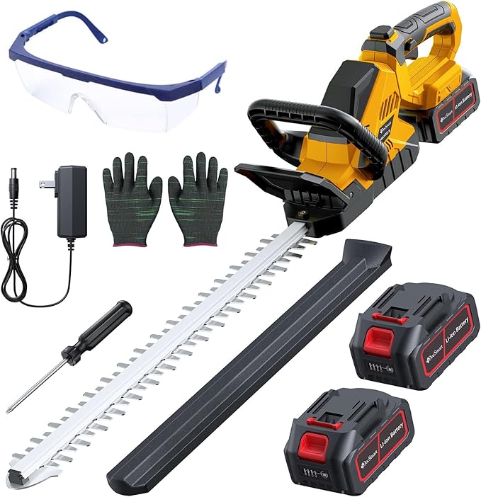 20'' Hedge Trimmers Cordless with 2pcs 4000mAh Battery, Brushless Electric Handheld Bush Clipper with Rechargeable Batteries, 3000RPM 180° Rotatable Head, 2/3'' Blade Gap, for Men