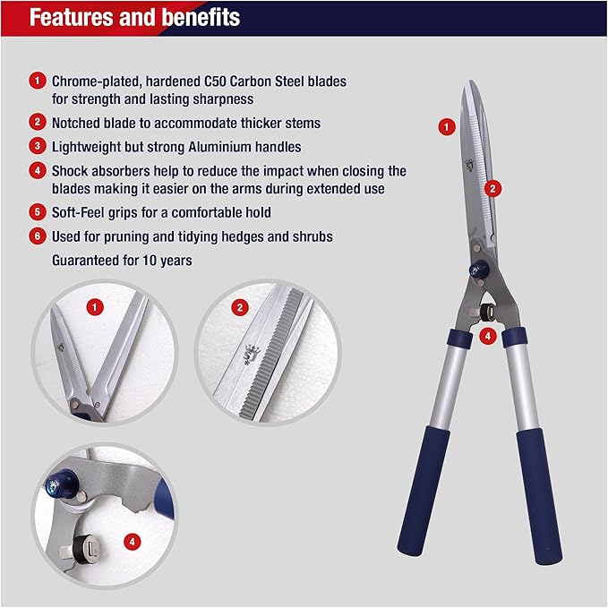 Spear & Jackson Razorsharp Notched Hedge Shears, Professional Garden Tool for Precision Trimming and Shaping, Quality Carbon Steel Blades