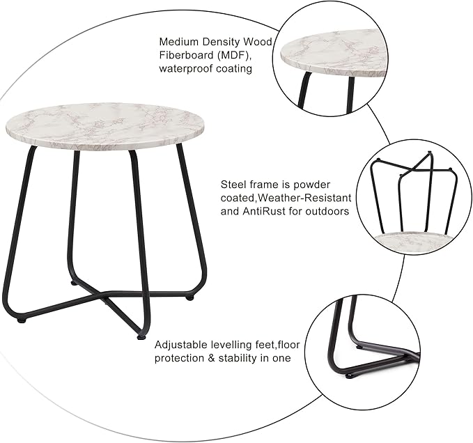 VECELO Patio Outdoor Side Snack Table,Small Round Anti-Rust Metal Style Desk for Garden Balcony,Yard,Living Room
