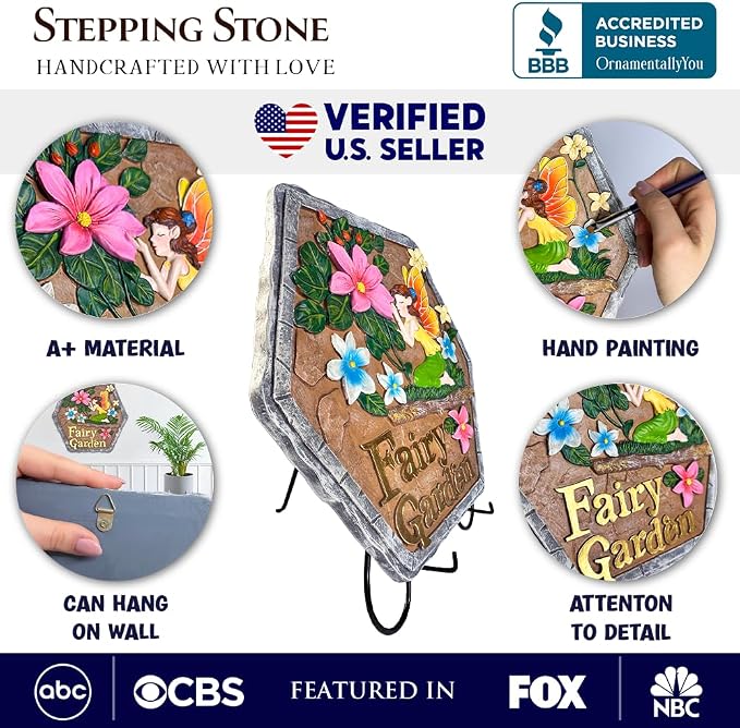 OrnamentallyYou Elegant Resin Stepping Stone, Outdoor Garden Pathway Decoration (Fairy Kisses and Flowers Garden Stepping Stone, 9.5" Outdoor Decoration Statue)