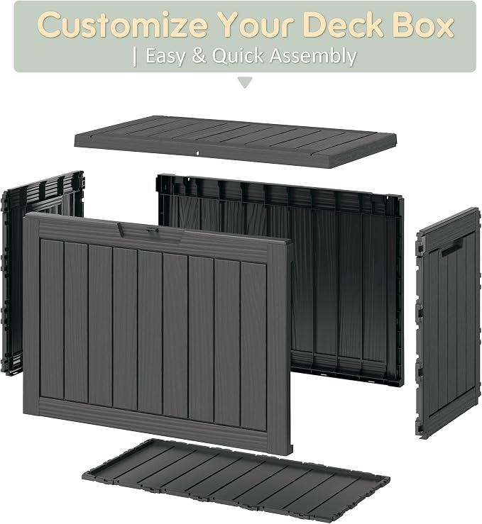 Outdoor Storage Box, 45 Gallon Resin Deck Boxes Outdoor Waterproof For Patio Furniture, Garden Tools, Pool Supplies, Lockable And UV Resistant (Striped Black)