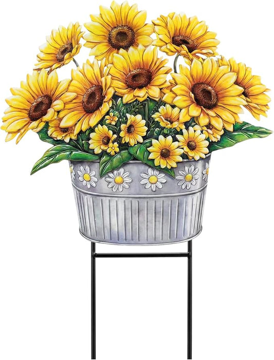Amyhill Summer Sunflower Outdoor Decoration Metal Garden Stakes 23 Inch Sunflower Welcome Yard Sign Decoration Summer Decorative Garden Stake for Home Outside Lawn Patio Walkway Backyard Porch Decor