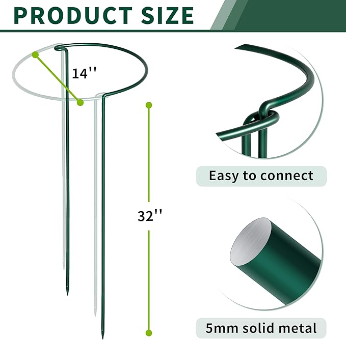 10 Pack Peony Cages and Supports, 14" (W) x 32"(H) Plant Support, Heavy-Duty Metal Plant Support Stakes, Plant Stakes for Outdoor & Indoor Plants, Perfect for Flowers and Vegetable