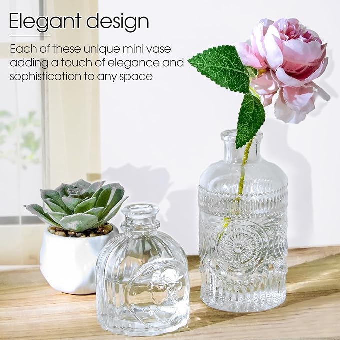 TBWIND Glass Bud Vases Set of 12, Small Vases for Centerpieces, Vintage Mini Vases for Wedding Decor, Clear Glass Bud Vase in Bulk, Office and Home Table Flower Décor