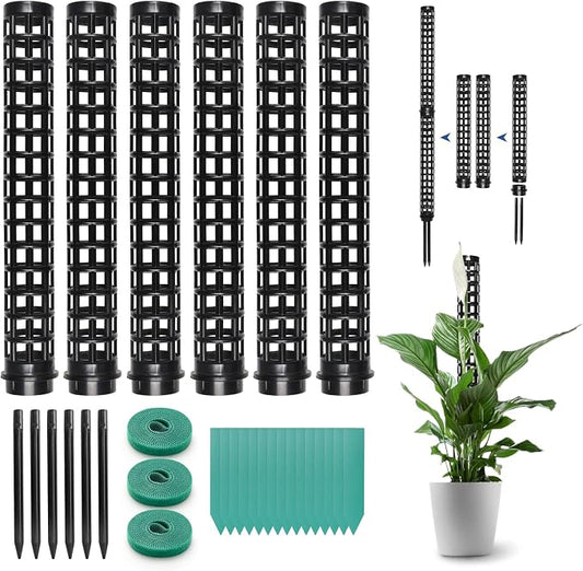 Moss Pole for Climbing Plants Monstera, Indoor Plant Supports, Plastic Moss Stick, Plant Stake for Garden, Extension Aid Climbing Rob (Black, 6pcs 10inch)