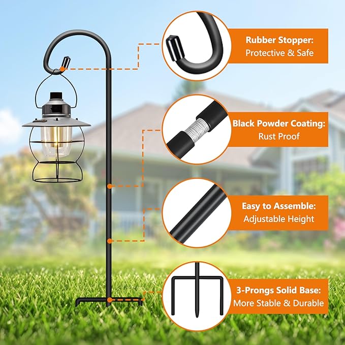Gtongoko 24 Inch Shepherd Hooks for Outdoor 4 Pack,Garden Hooks for Hanging Plants, Lanterns, Solar Lights, Mason Jars & Wedding Decor, Matte Black Decorative Shepherd’s Hooks