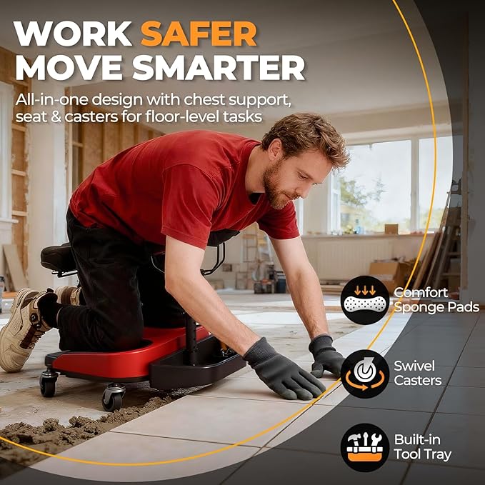 Auto Dynasty Kneeling/Sitting Creeper, 300 LBS Rolling Knee Pads with Seat and Chest Support, Knee Creeper with Swivel Casters and Tool Tray for Tile Parquet Cleaning, Auto Repair, Garden Maintenance
