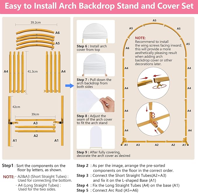 Arch Backdrop Stand and Cover Set of 2 Wedding Metal Arch Stand with Arch Cover White 7.2FT, 6FT for Wedding Party Bridal Baby Shower Birthday Ceremony Event Decor