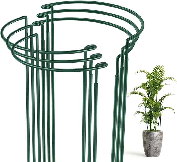 Tioncy 6 Pcs 24″ H x 9.8″ W Plant Support Stakes Cages for Garden, Metal Half Round Plants Tension Rods for Indoor Outdoor Large Tall Flower Vegetables Tomato Peony Rose Support