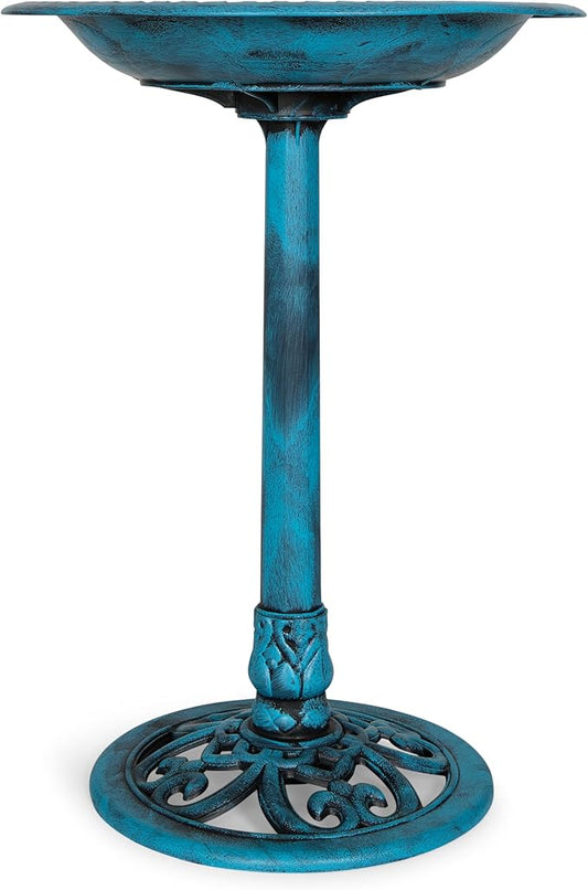 Backyard Expressions Outdoor Garden Bird Bath - Blue - Weather Resistant Polyresin - 27 Inch