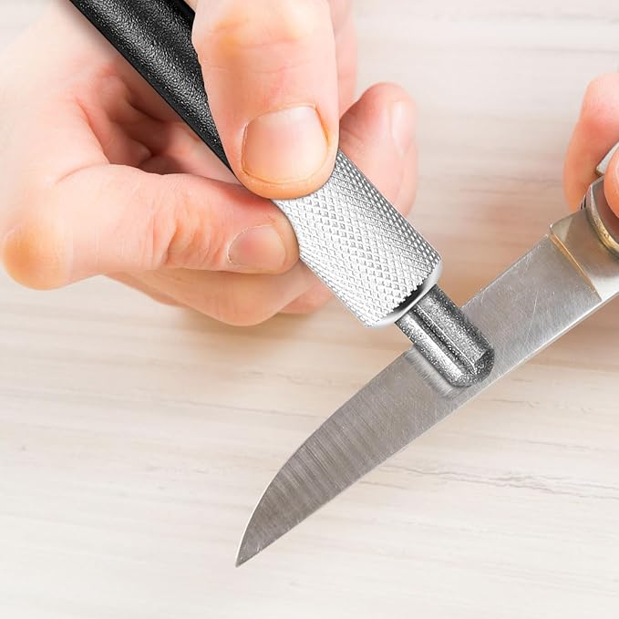 Honoson 2 Pieces Diamond Retractable Knife Sharpener Steel Sharpening Rod for Kitchen Outdoor Serrated Stick Tools (Silver, Black)