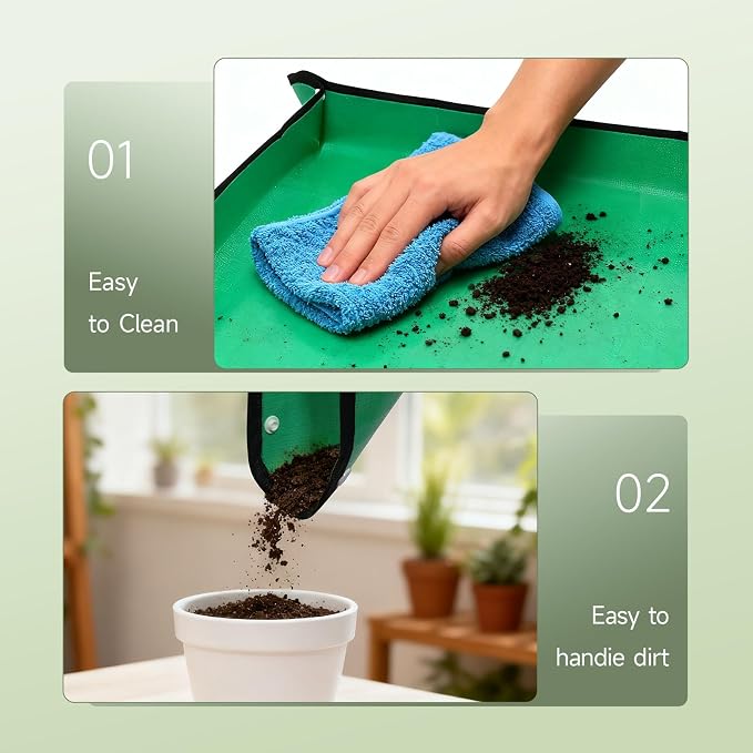 26" x 26" Repotting Mat for Indoor Plants - Waterproof Plant Potting Tray, Portable Gardening Mat for Succulents Soil Mess Control