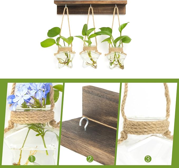 XXXFLOWER Wall Hanging Propagation Station with 3 Star-Shaped Glass Vase, Plants Propagation Stations for Hydroponics Living Room Office Decoration,Unique Gardening Gifts for Plant Lover
