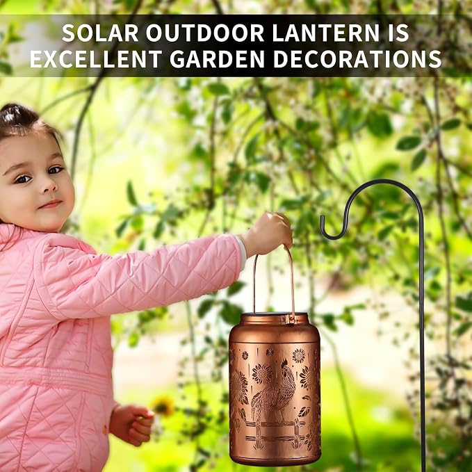 Solar Lanterns Outdoor Waterproof Hummingbird Garden Decor Gifts for Women Mom Grandma Hanging Lights Metal Decoration Outside for Yard, Patio,Backyard,Porch(Rooster)