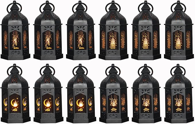 LLQ Ramadan Lanterns (5-12pcs) - Mini Lanterns Decorative Lights - Ramadan Gifts & Table Centerpiece, Eid Mubarak Decorations, Black