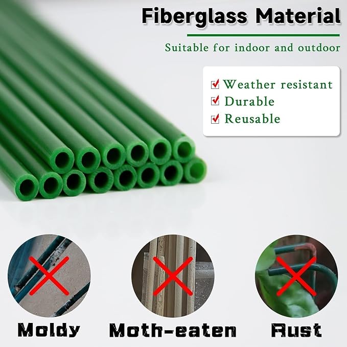 20Pcs Plant Support Stakes 17 inch SupKing Garden Orchid Sticks Extended to 3ft 4ft 5ft Plant Poles with Clips for Indoor Outdoor Potted Tomato Rose Amaryllis Vegetables Comes with 20 Ties（Green）