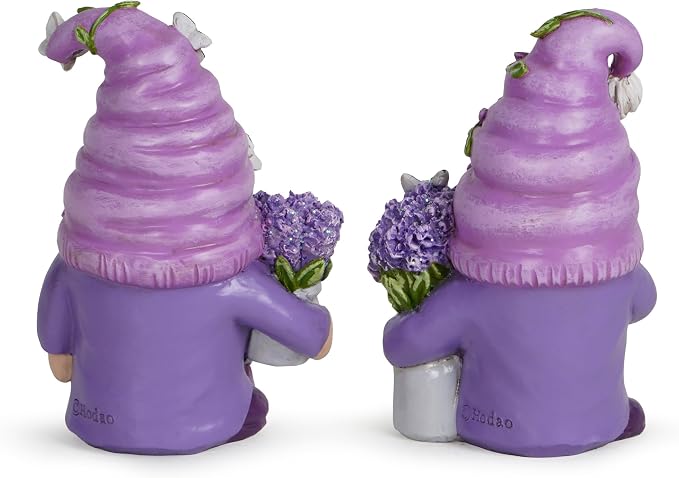 Hodao 2 Pcs Lavender Gnome Set – Spring & Summer Swedish Tomte Elf Figurines for Indoor Home Decor, Tiered Trays, Patios, Gardens for Mom, Grandma, Friends, Seasonal Decorations
