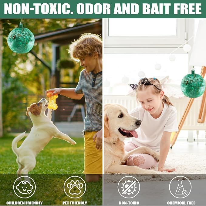 Sticky Insect Trap Ball, osseph Fruit Fly Trap Balls for Indoor Outdoor 6pc, Physical Extra Sticky Hanging Bug Ball Catches Flie Gnat Wasps Mosquitoe Flying Insects (Green)