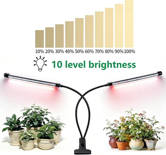 Full Spectrum 84 LED Grow Light for Indoor Plants, 6500K Plant Light with 4/8/12/18H Timer, 10 Dimmable Levels & 3 Modes, Clip-On with UL Adapter & 8.2FT Long Cord
