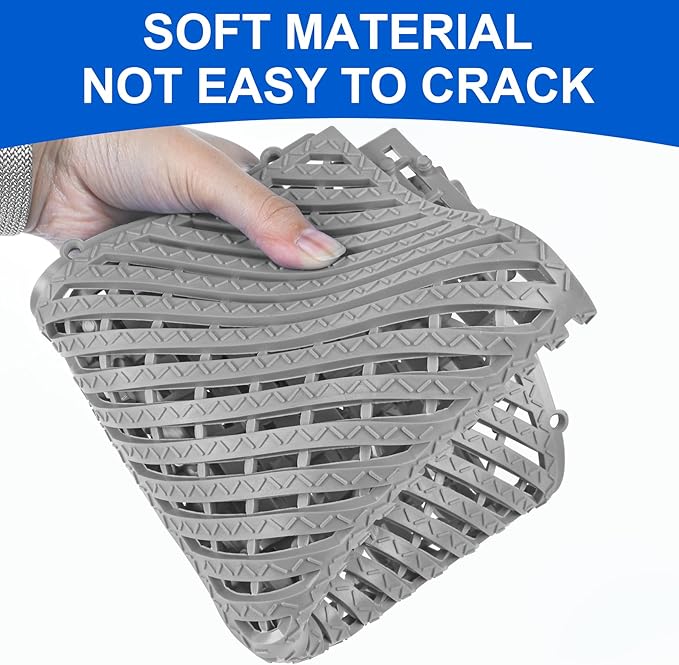 MYFAMIREA Modular Interlocking Cushion 12 Pack 11.8" x 11.8" Rubber Floor Tiles Non-Slip Splicing Drainage Mats for Deck, Pool, Shower, Patio, Balcony, Bathroom, Kitchen, Yard (Diagonal, Gray)