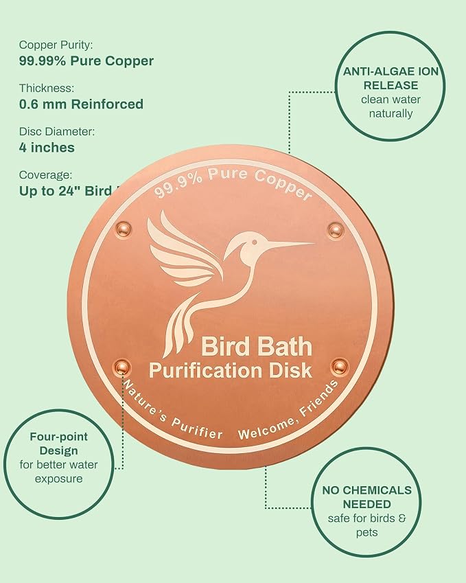 Bird Bath Purification Disc Pure Copper Outside Winter Solar Power Birdbath Humming Bee Water Fountain Window Feeder Stand Nectar Food Pole House Hanging Birdhouse Flowers Butterfly Accessories